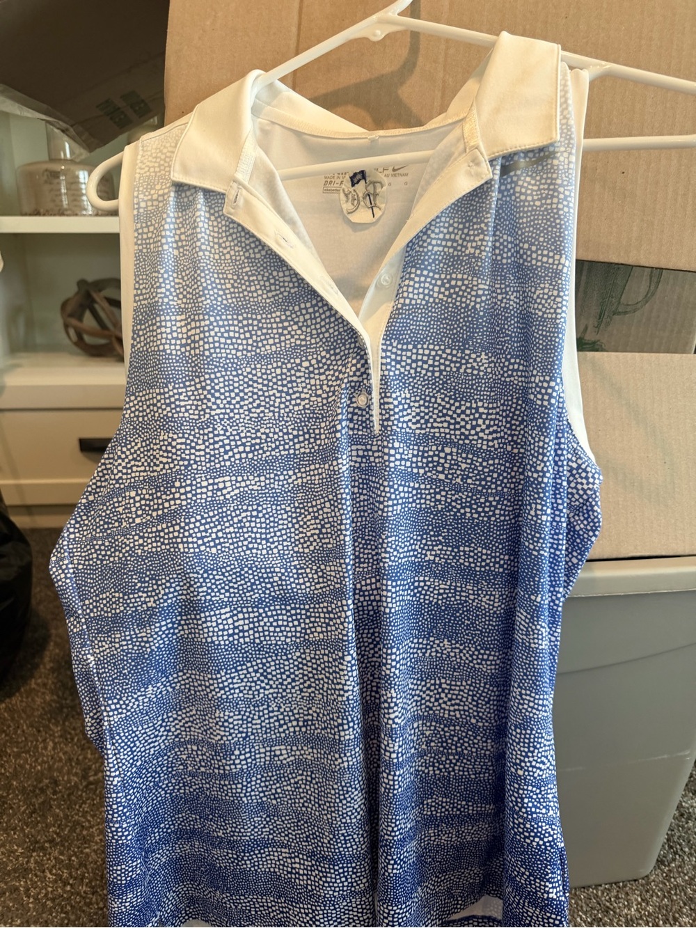 Nike Blue and White Sleeveless Polo Tank Top